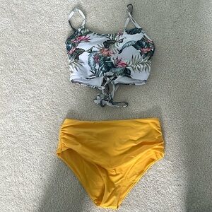White Too with Flowers & Yellow Bottom - Bikini